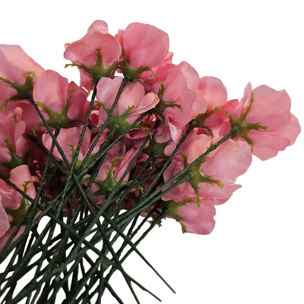 Pink Satin Open Rose Stems Artificial Flowers Wedding Craft 2.5